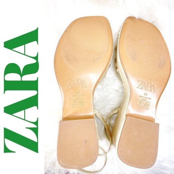 ZARA Gold Strappy Stacked Platform Wedge Open Toe Summer Sandal, Size 40 - Picture 8 of 11